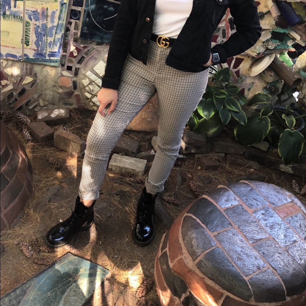 Neutral Plaid Pattern Pants